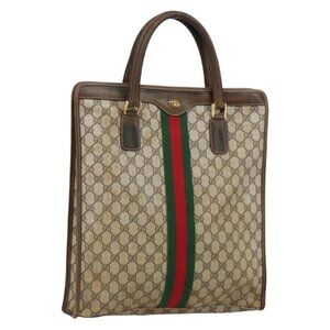 GUCCI GG Supreme Web Sherry Line Tote Bag PVC Beige Gold 010 378 Auth 154418